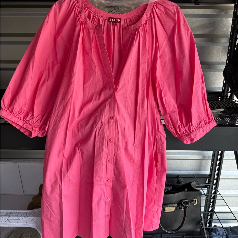 STAUD Bright Pink Button Down Shirt